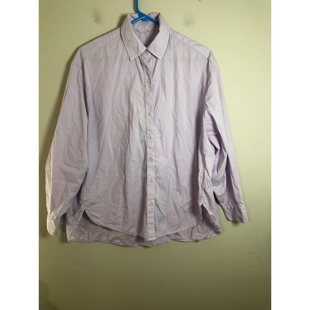 Aerie Good Day Button Down Shirt Lavender Purple Striped Oversized XXS Cotton - Picture 3 of 8